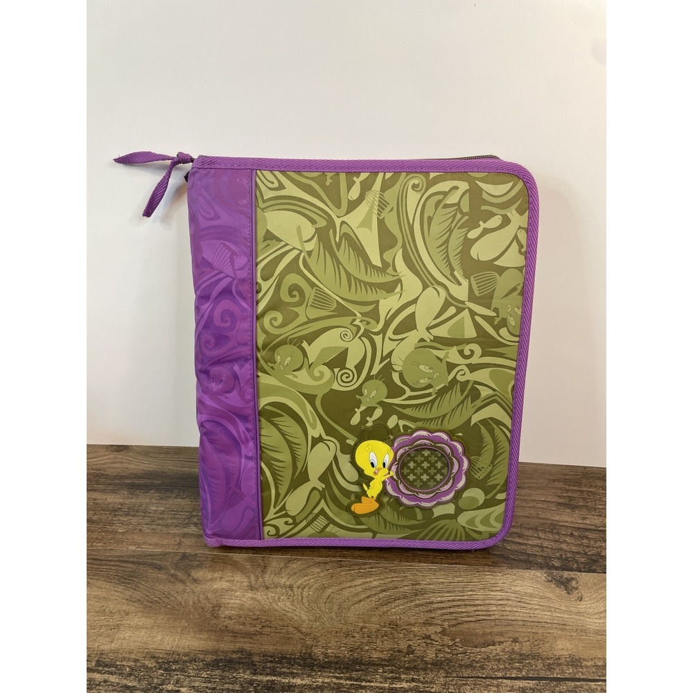 Looney Tunes Tweety Bird Trapper Keeper Style Zippered Binder Rubber Frame